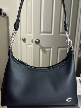 Coach Black Leather Shoulder Bag with Silver Hardware